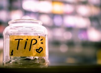 A tip jar on a counter