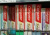 a shelf of toothpaste