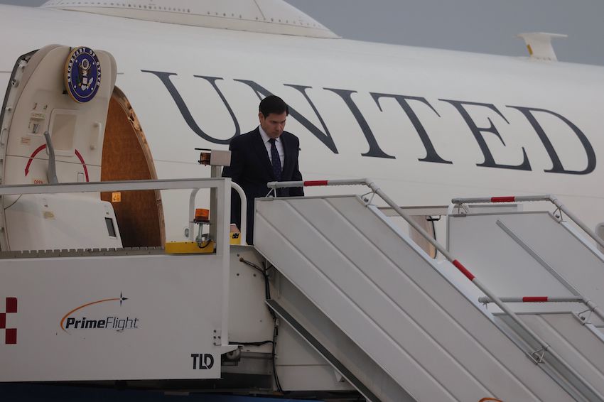 U.S. Secretary of State Marco Rubio arriving at the Felipe Ángeles International Airport (AIFA) outside of Mexico City on Tuesday afternoon.