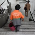 Cleaner working in the Mexico City metro