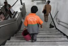 Cleaner working in the Mexico City metro