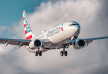 American airplanes jet in flight