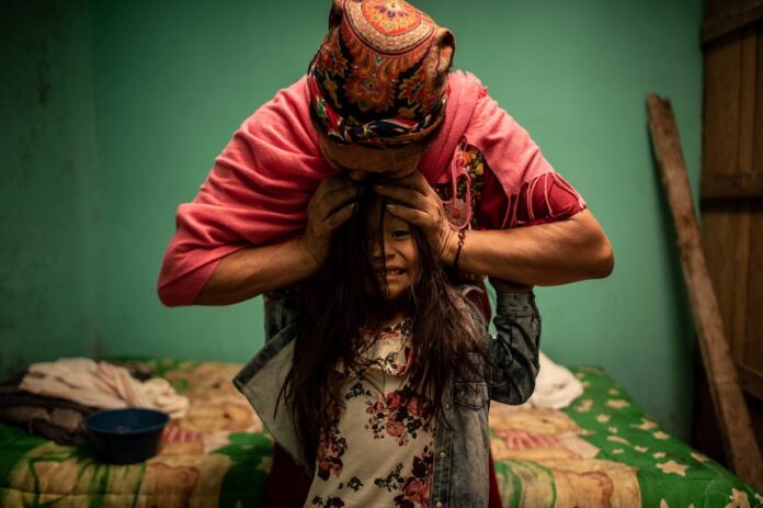 An elderly woman and a young child