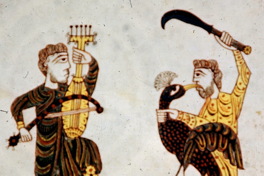 Medieval jugglers and musicians in a Spanish depiction of a corrido