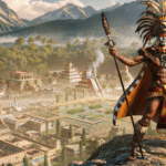 The Tlatloani standing on a cliff above Tenochtitlán