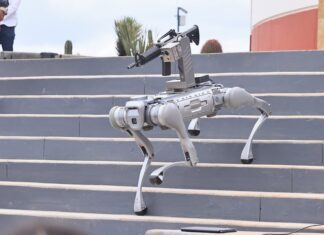 mechanical robot "dog" with rifle in Zacatecas, Mexico