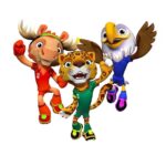FIFA mascots Maple the Moose, Zayu the Jaguar and Clutch the Bald Eagle