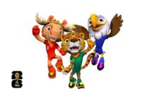 FIFA mascots Maple the Moose, Zayu the Jaguar and Clutch the Bald Eagle