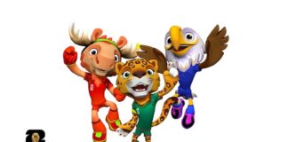 FIFA mascots Maple the Moose, Zayu the Jaguar and Clutch the Bald Eagle