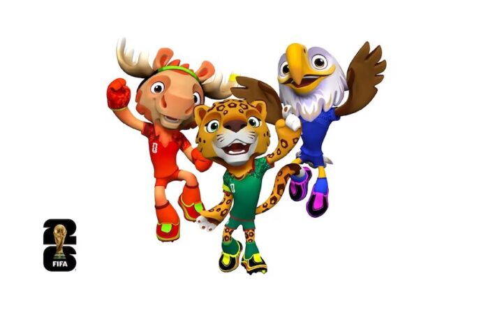 FIFA mascots Maple the Moose, Zayu the Jaguar and Clutch the Bald Eagle