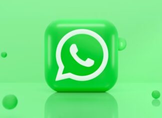 WhatsApp logo on bright green background with bubbles.