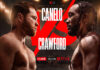 Press poster for the Canelo-Crawford fight, showing the boxers standing face to face with the Netflix logo