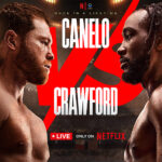 Press poster for the Canelo-Crawford fight, showing the boxers standing face to face with the Netflix logo