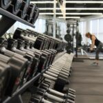 A weight rack in a gym