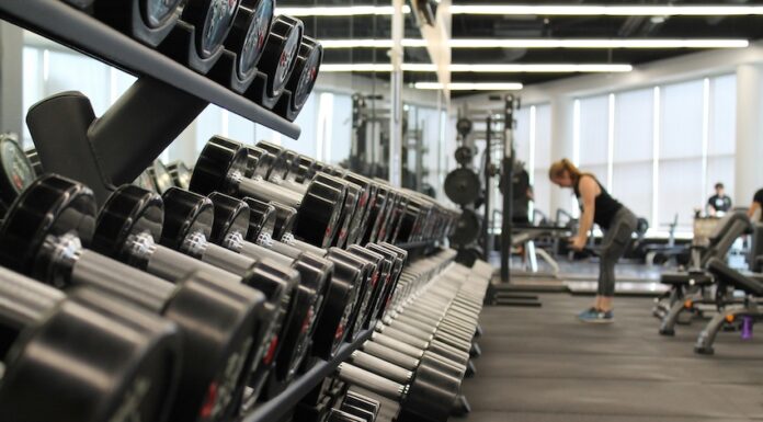 A weight rack in a gym