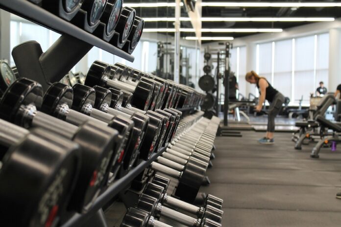 A weight rack in a gym