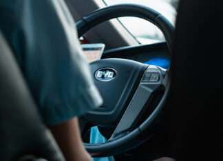 Steering wheel of a BYD brand chinese electric car