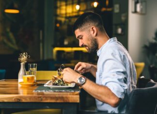 A man sitting alone in a restaurant