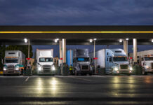 semi trucks at night