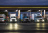 semi trucks at night