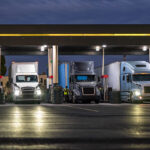 semi trucks at night