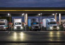 semi trucks at night