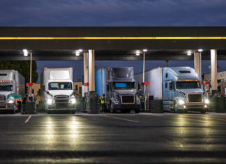 semi trucks at night