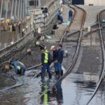 wet railroad tracks