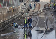 wet railroad tracks