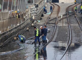 wet railroad tracks