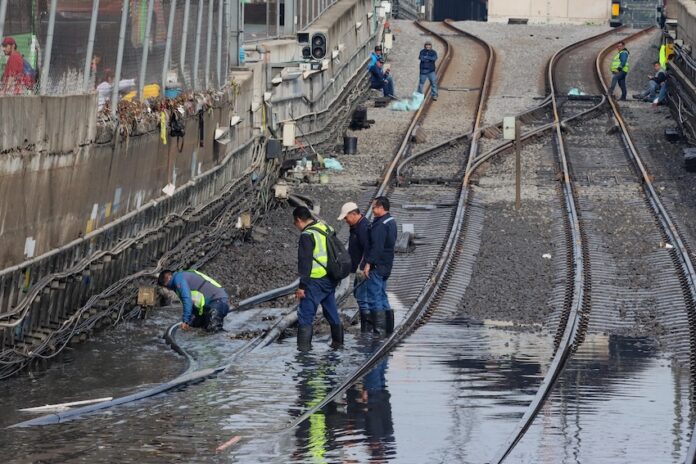 wet railroad tracks