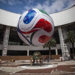 A giant 2026 World Cup ball was installed at the Terminal 2 entrance of the Mexico City International Airport (AICM) this week.