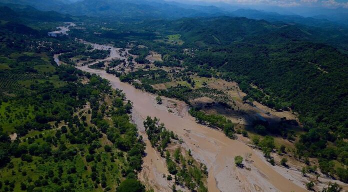An aerial shot of Álamo, Veracruz, which was inundated by rainfall from the simultaneous passage of Hurricane Priscilla and Tropical Storm Raymond.