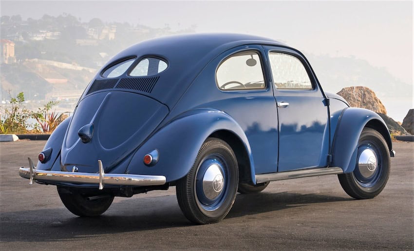 A blue Volkswagen Beetle