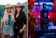 Singer Karol G poses for a photo with Casa Dragones' Bertha González Nieves