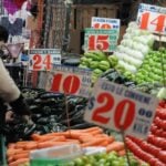 Vegetable prices displayed at a Mexican market