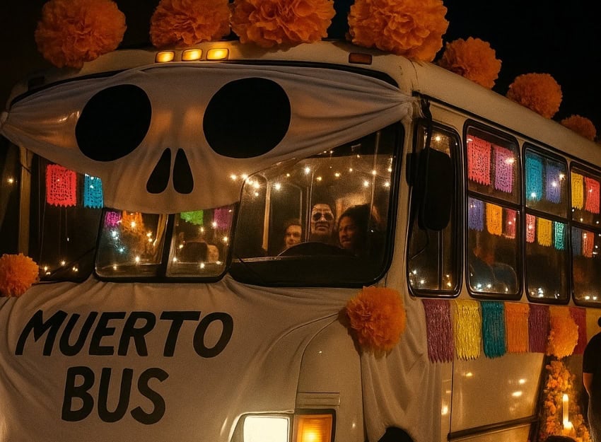 Muertos Bus on the Riviera Maya