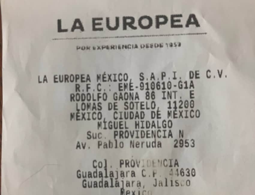 La Europea receipt Mexico