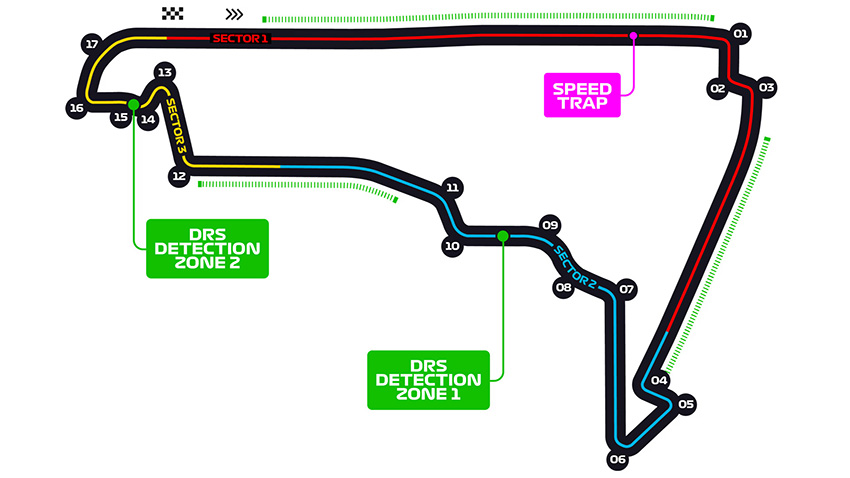 A diagram showing the layout of the Mexico City contention    way   astatine  the Autodromo Hermanos Rodriguez
