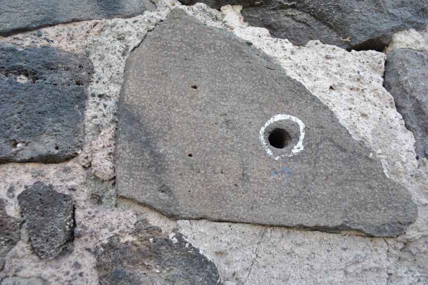 Remains of a bullet hole from the Tlatelolco Massacre
