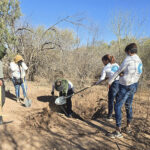 A group of women and a man from Buscadoras Por La Paz in Hermosillo dig a whole in the desert