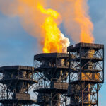 The bright flame of natural gas flaring