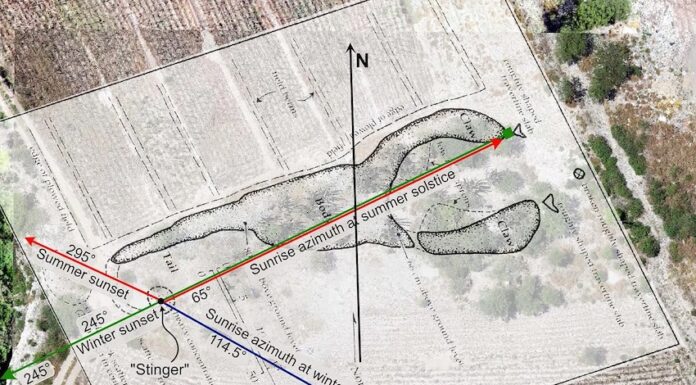 diagram of a scorpion-shaped mound in southeastern Mexico