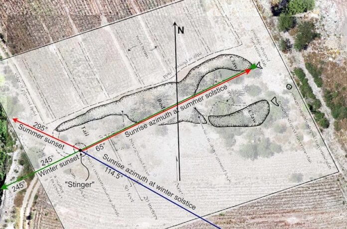 diagram of a scorpion-shaped mound in southeastern Mexico
