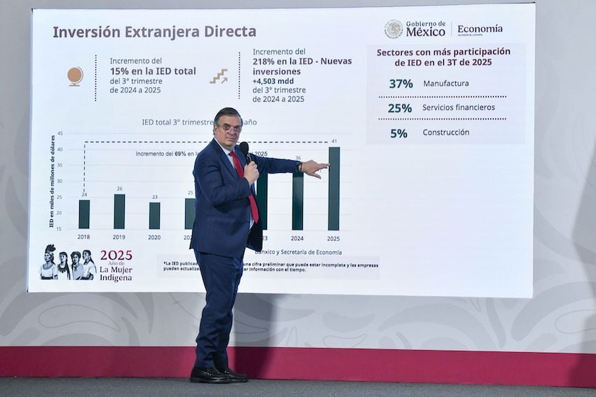 Marcelo Ebrard presenting during the mañanera