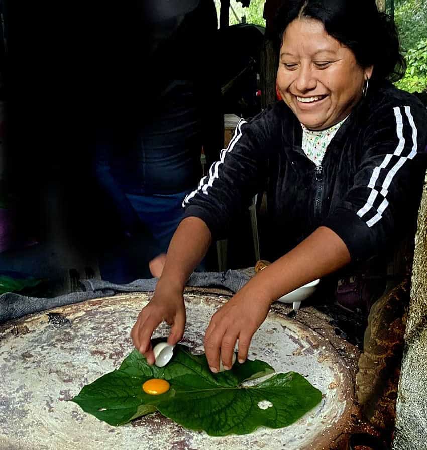 Egg cooked on hoja santa