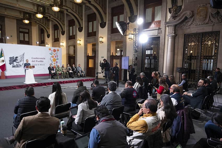 A room full of reporters at Sheinbaum's daily press conference