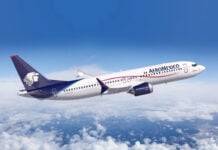 An Aeromexico plane flying