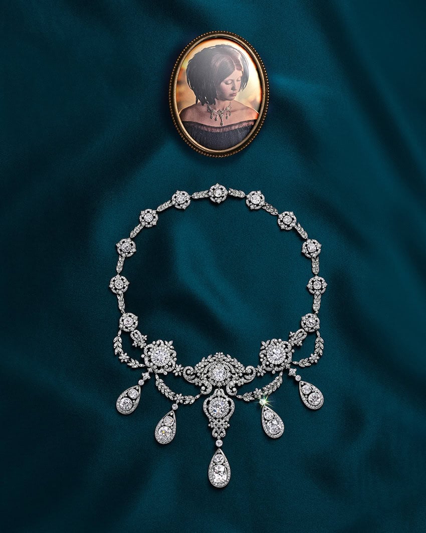 An intricate diamond necklace