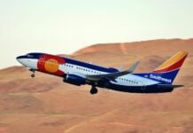 Southwest aircraft over desert